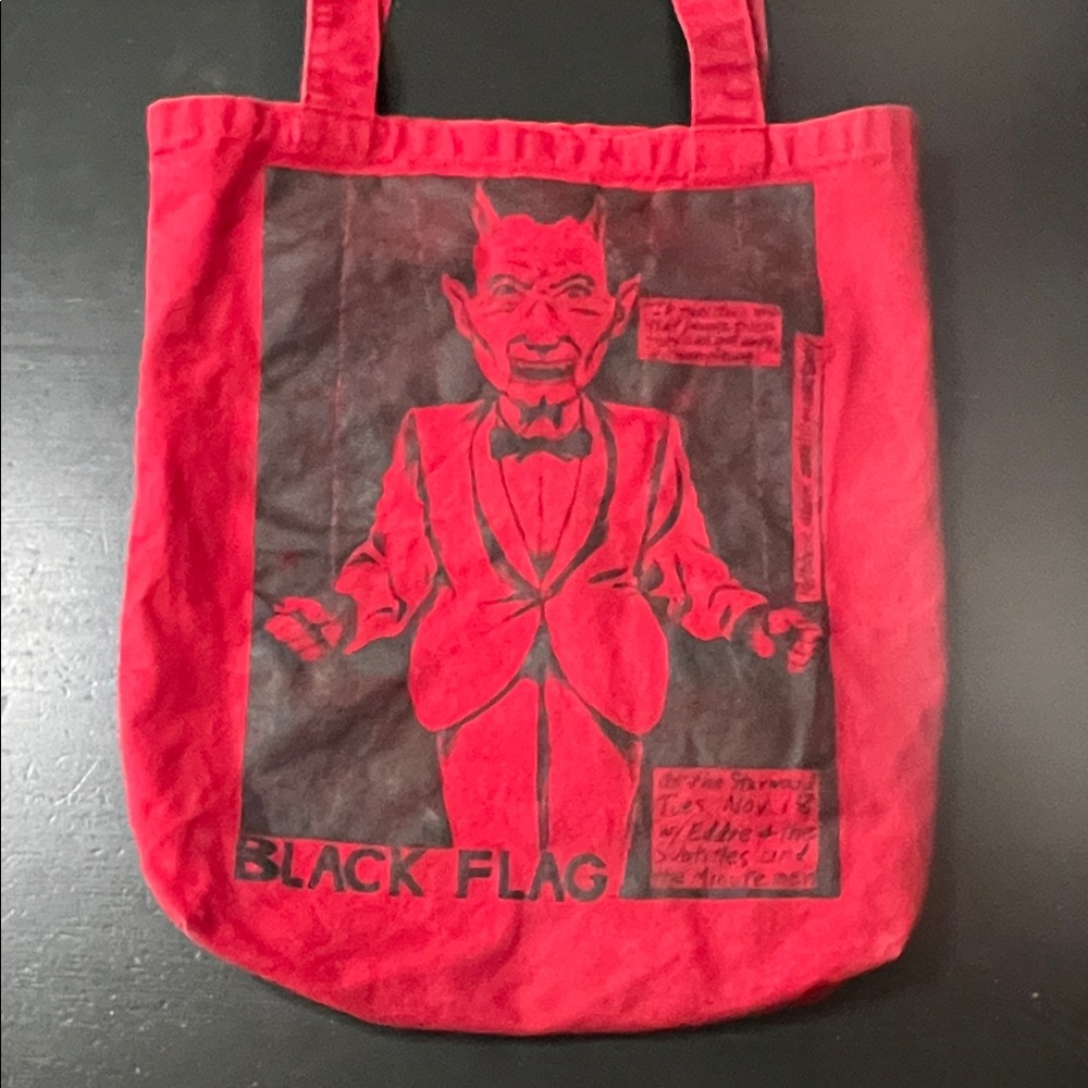 MOCA x Raymond Pettibon Red Graphic Tote Bag. Black Flag flyer